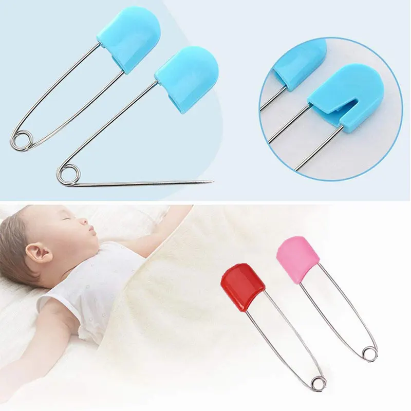 
Wholesale 100pcs 5 Color Diaper Safety Pins With box baby plastic Head safety pin for baby cloth 