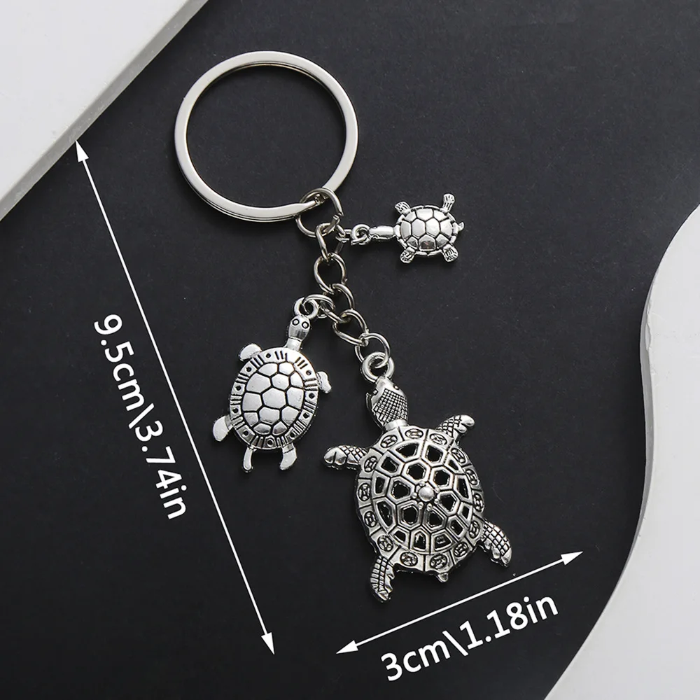 Exquisite turtle zinc alloy keychain pendant simulation ancient silver electroplating personalized animal key car pendant
