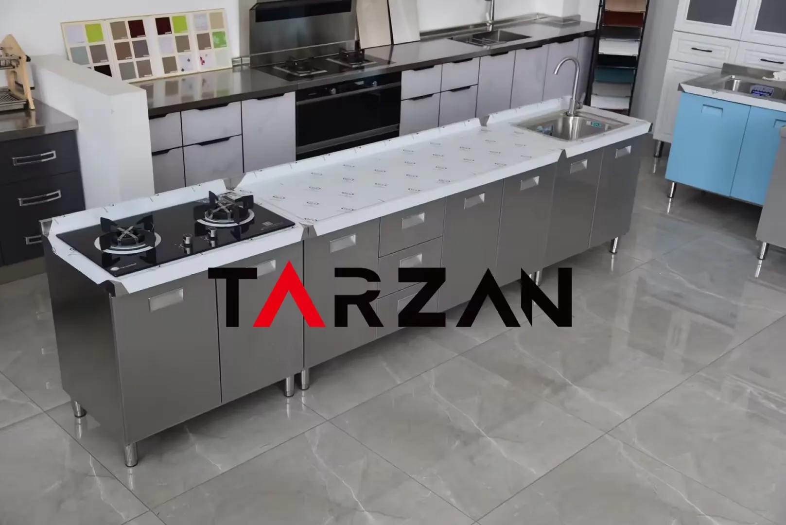 3 In 1 Kitchen Cabinets Stainless Steel Kitchen Sinks Work Table Cabinet With Drawer Customized