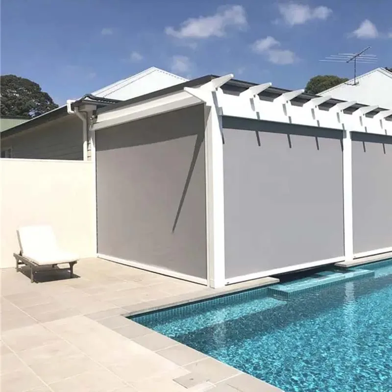 Motorized Manual Waterproof Pvc Outdoor Roller Blinds Windproof Sunscreen Fabric Roller Blinds Zip Screen Double Layer Outdoor