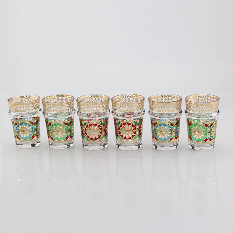 Newest 12pcs 4.4OZ  Morocco Style Colorful Decal Glass Tea Cup Sets Turkish tea cups sets