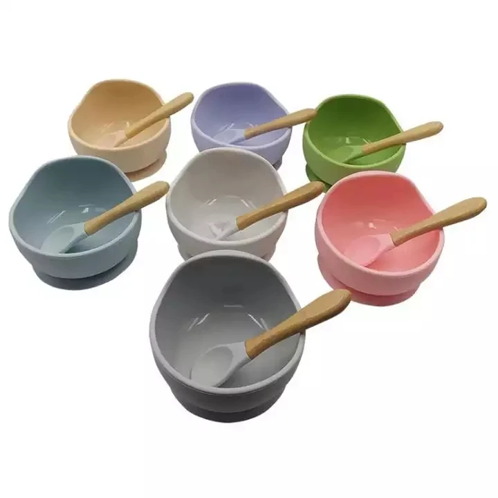 1set Silicone Baby Feeding Bowl Spoon Set