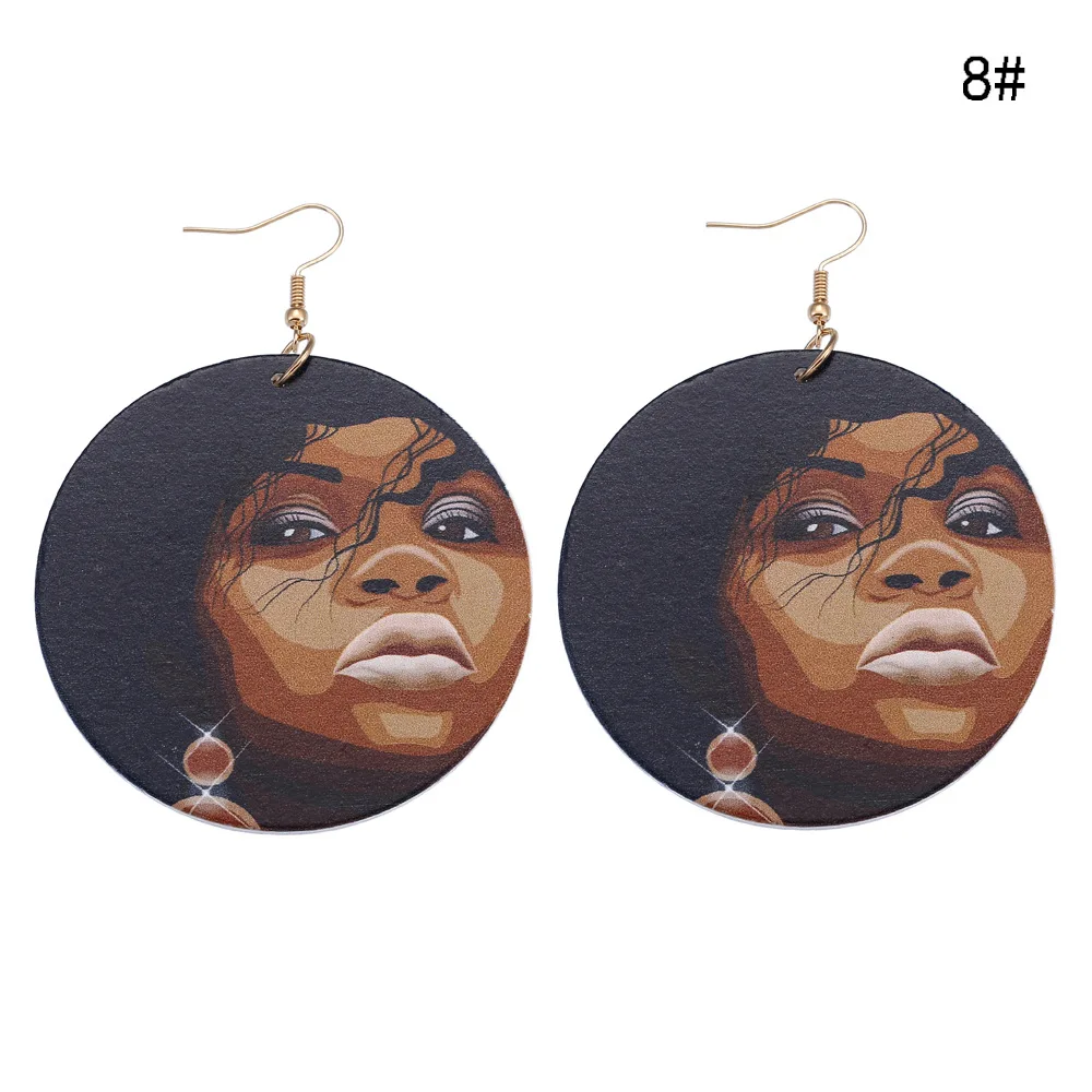 
SH124 Fashion head pattern printed africa wood earrings 