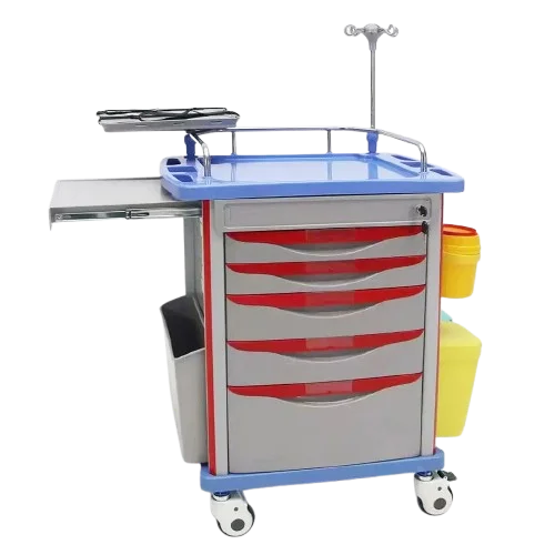 Hospital Cart Medical Emergency Trolley Plastic and Metal Nursing Treatment Cart with Drawers