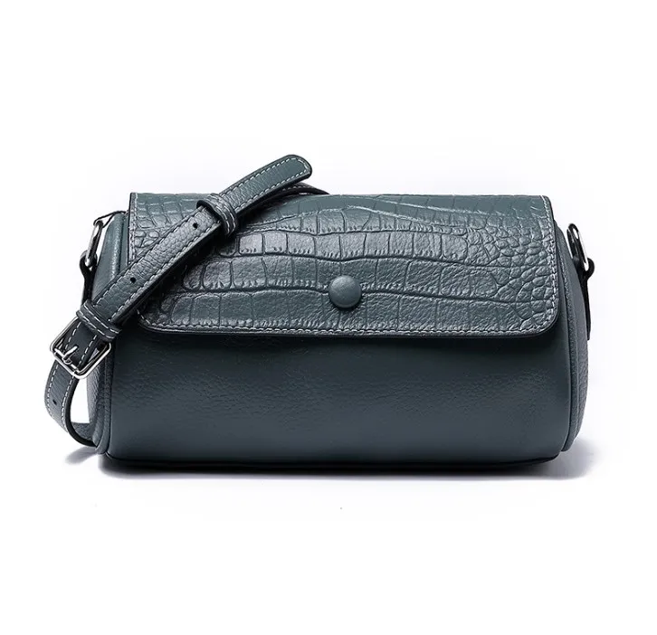 Wholesale custom logo print genuine leather handbag for women luxury elegant crocodile barrel bags