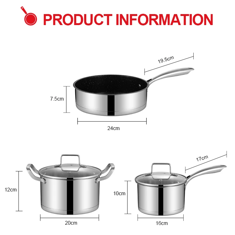 Wholesale High Quality Capsule Bottom Cooking Pot Kitchen Ware Stainless Steel Cookware Sets with Nonstick Fry Pan