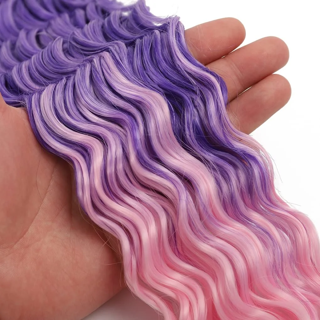 G&T Ocean Wave Synthetic Crochet Hair Extensions for Black Women Deep Wave Curly Braiding Chemically Dyed Single Weft Wig