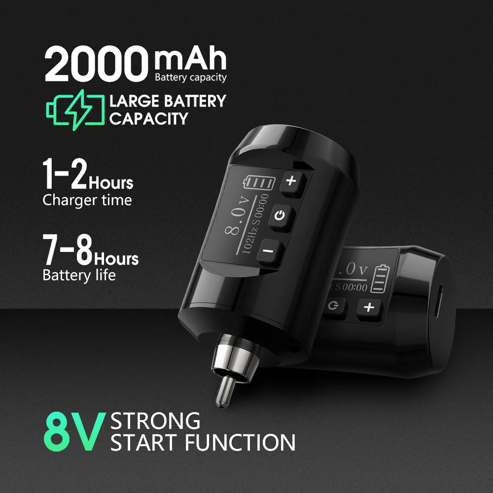 Trex 2000mAh Portable Digital Tattoo Battery RCA Wireless Tattoo Power Supply for Rotary Tattoo Machine
