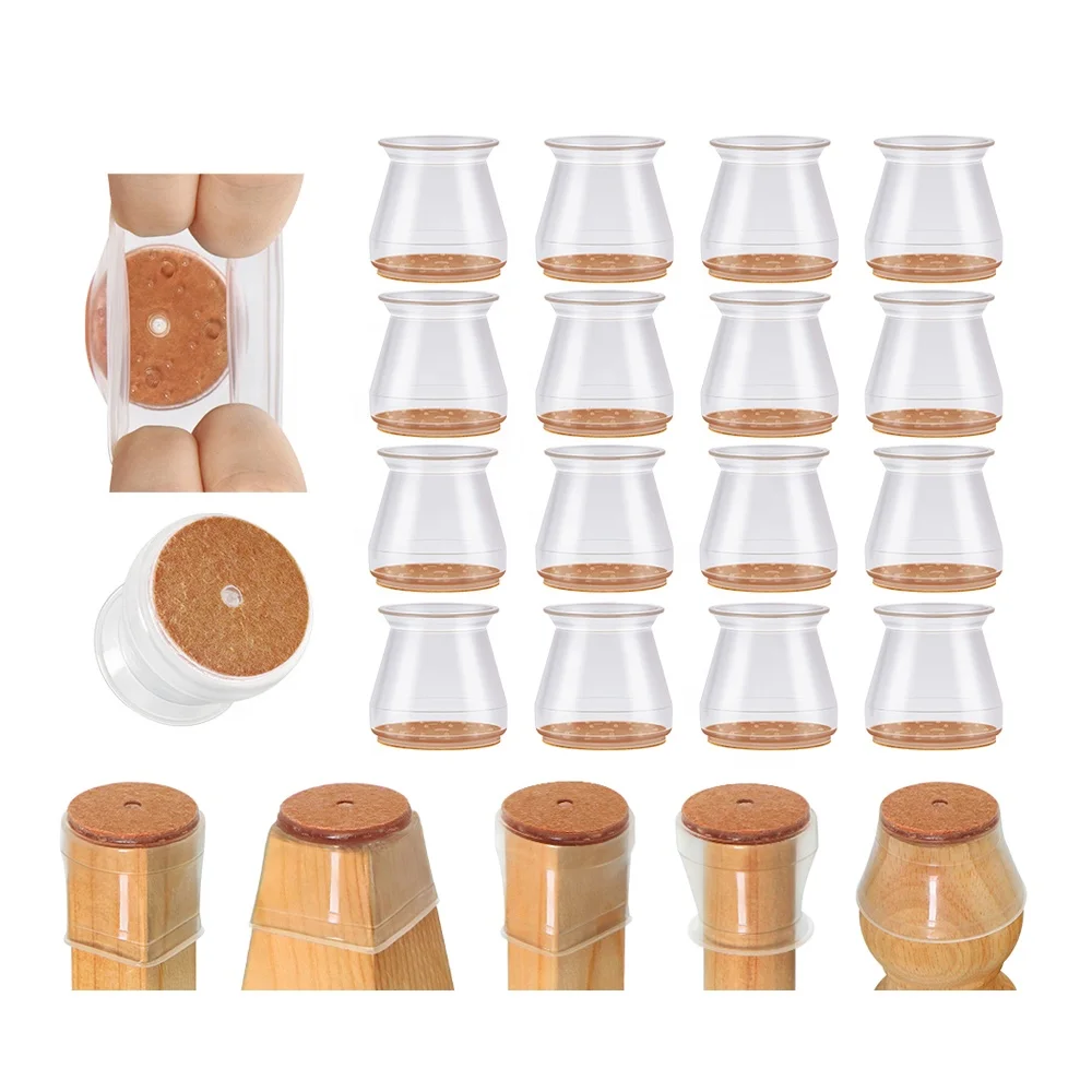 16 Pcs Small Floors Silicone Felt Bottom Chair Leg Floor Protectors for Hardwood Tile No Slip Reduce Noise