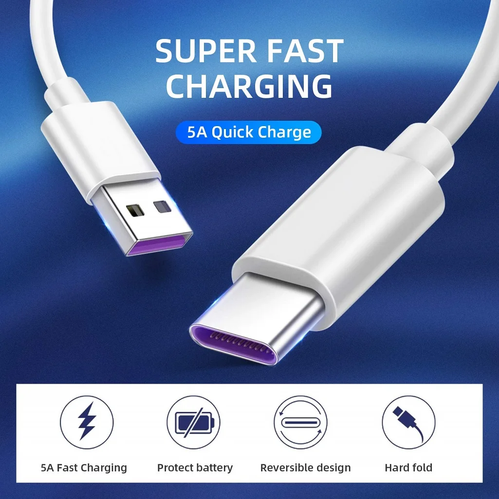 
1 Meter USB C Type 5A White Fast Charging Cable 