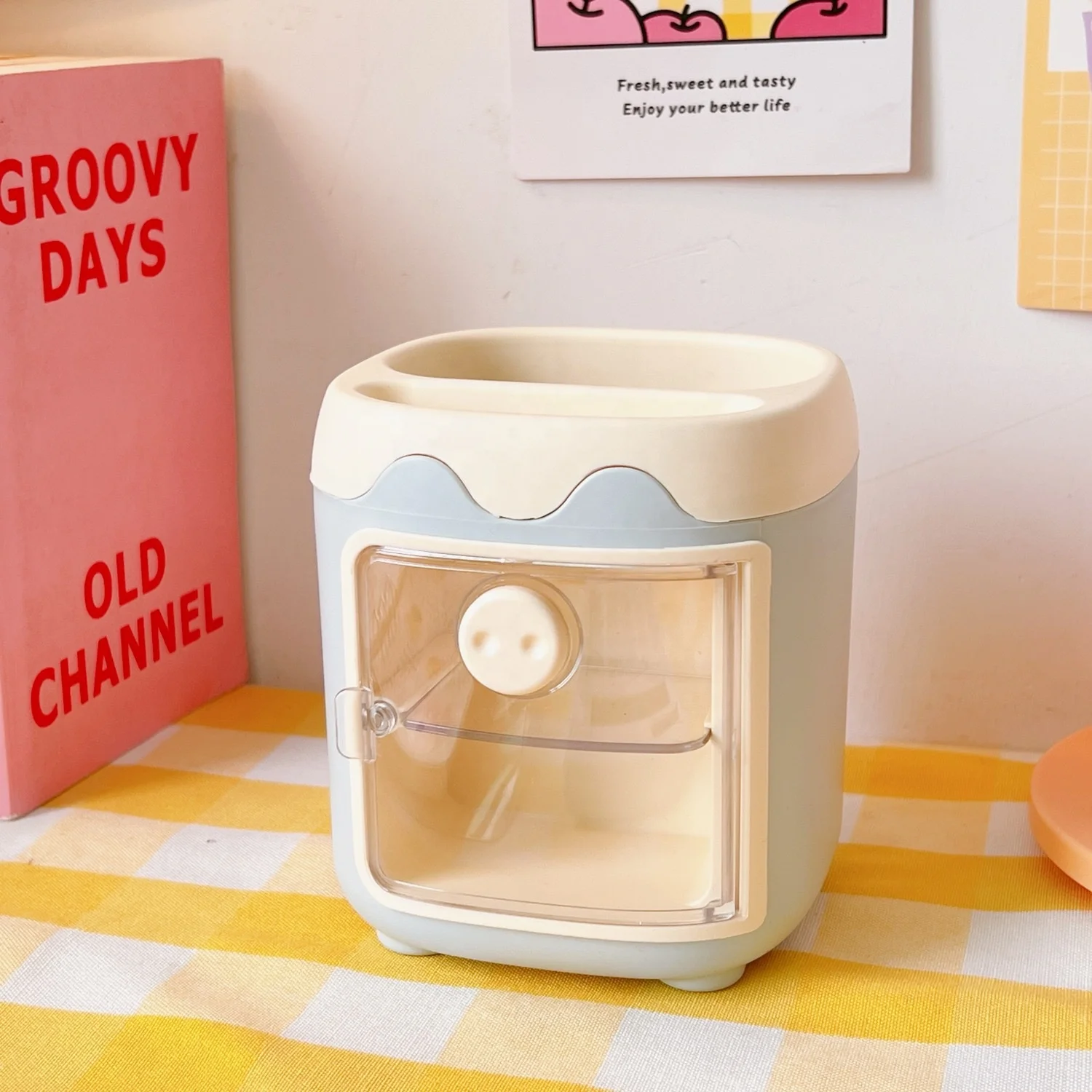 Large capacity multifunctional kawaii pig pen holder desktop organizer with washi tape for school office supplies