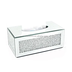 Crushed Diamond Mirror Silver Luxury Unique Crushed Diamond Rectangular Mirrored Tissue Box Tissue Holders Mirror Tissue Box