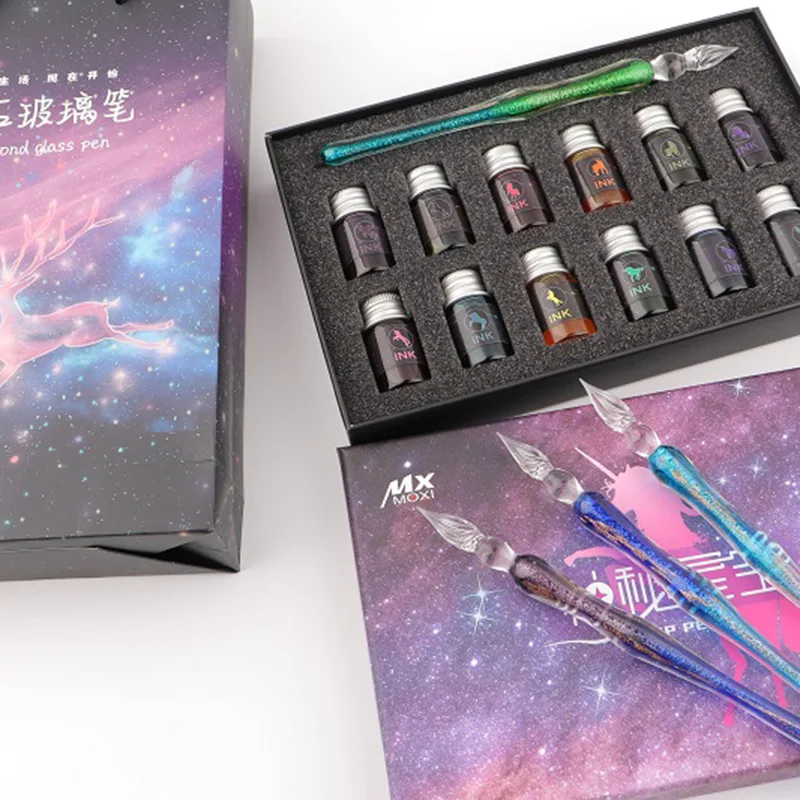 Glass dip pen set for art, writing, painting, signing, kids and artist gifts