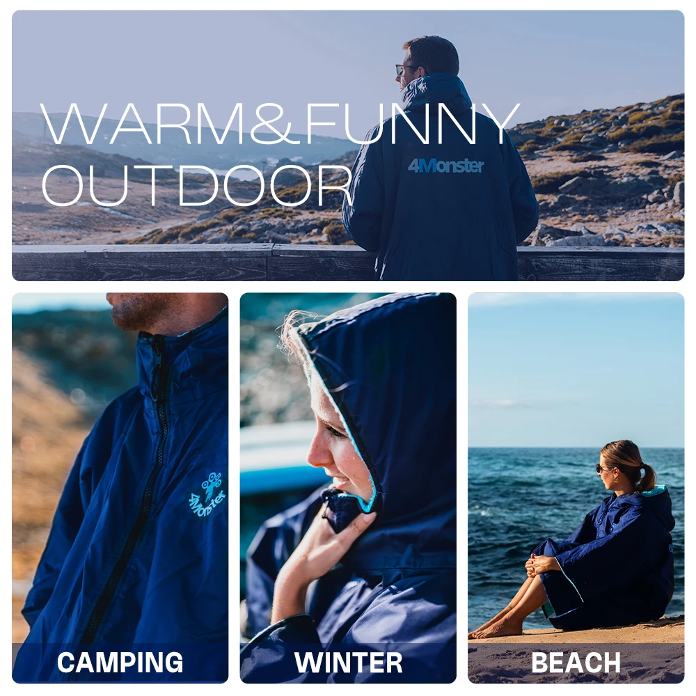 4Monster Swim Parka with Hood,Quick-dry Wetsuit Changing Robe Waterproof,Warm Coat Surf Poncho for Water Sport, Beach&Pool