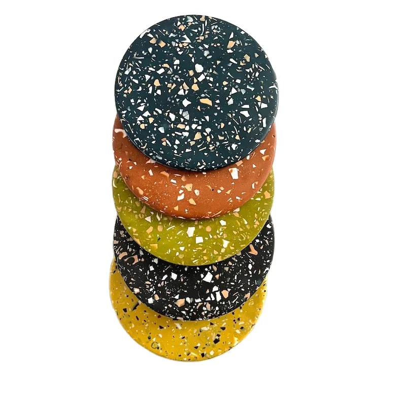 Handmade round terrazzo coasters | sets of 2, 4 or 6  jesmonite unique coasters  autumn coloured decor | gift ideas | home decor