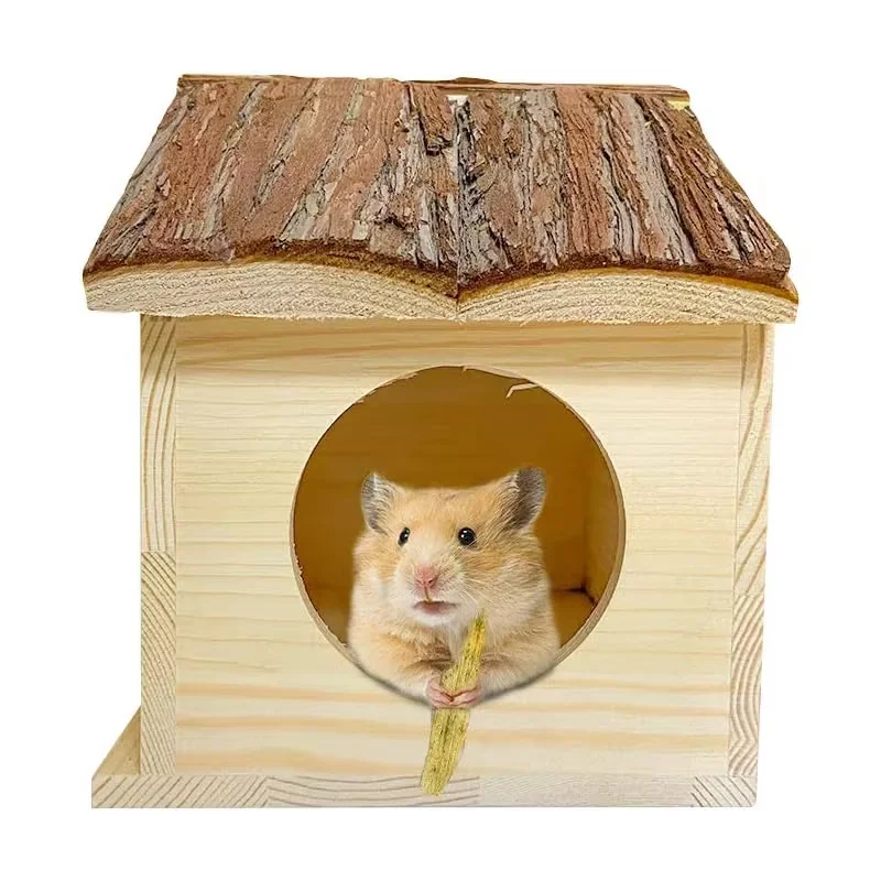 Natural Handcrafted Small Animal Hideout Hut Eco-Friendly Modern Wooden House for Chinchilla Rat Mouse or Hamster Pet Toy