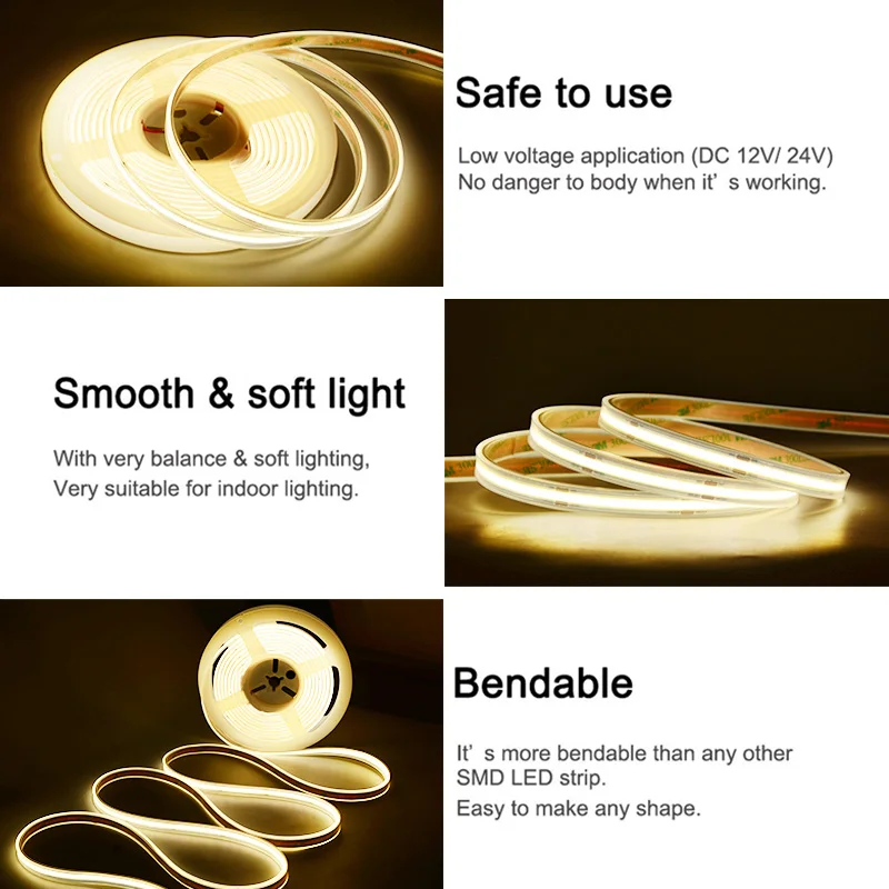 COXO Cob Led Strip Ip68 Ip67 Ip65 Ce Rohs ul 24v 12v 8mm 5mm Light Outdoor Waterproof