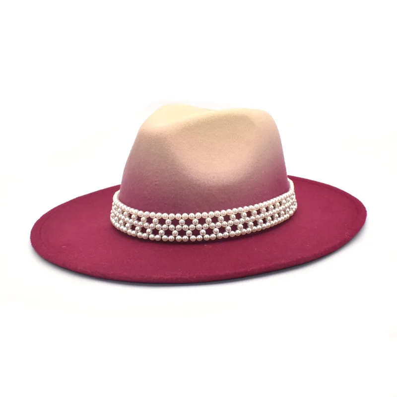 Vintage Wool Jazz Hat Women Men Felt Wide Brim Hats Trilby Ladies Gradient Panama Fedora