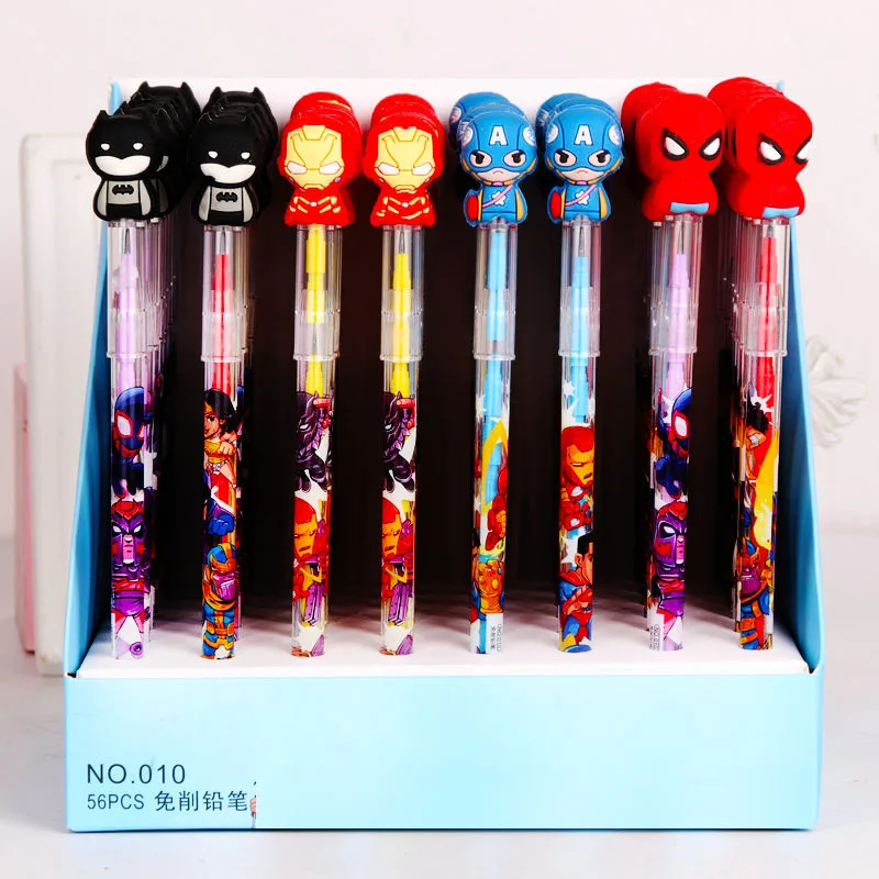 Spiider man Marveel Hero Pencil Student Cartoon Battman Silicone soft doll Bullet Pencil kids stationery