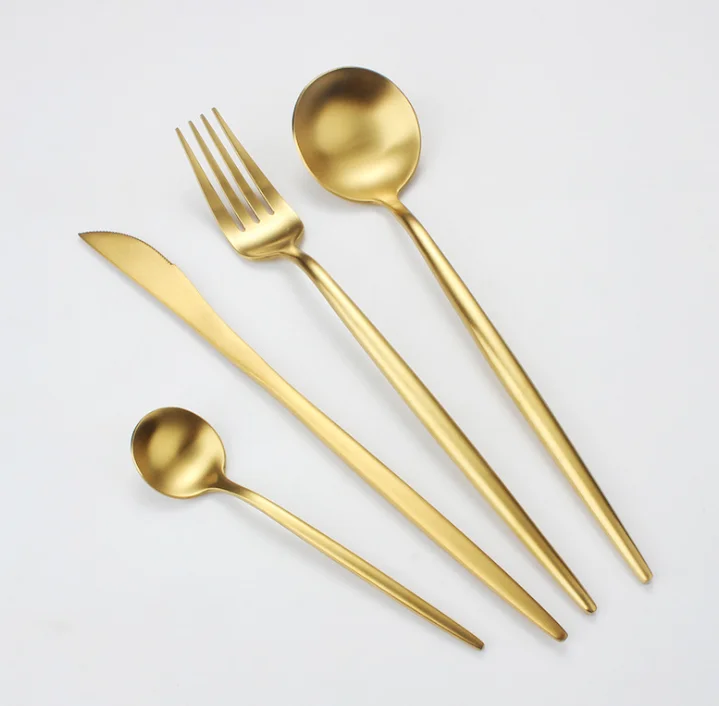 Luxury wedding inox golden flatware set stylish gold stainless steel knife fork and spoon flatware stainless steel cutlery