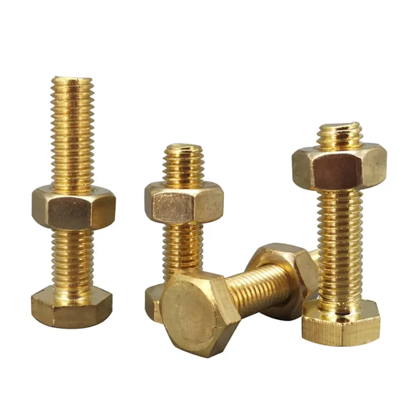 High Quality Brass Fasteners M8 Hex Bolt Assembly with Copper Screws and Nuts Plain Finish DIN933 Standard Hex Head Type