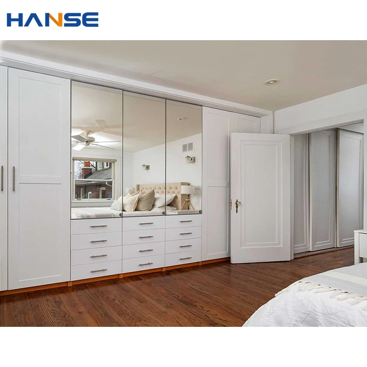 Customized Girls Oak Wooden Wardrobes Design Europe Modern Bedroom White High Gloss Mdf Wood Wardrobe With Dressing Mirror