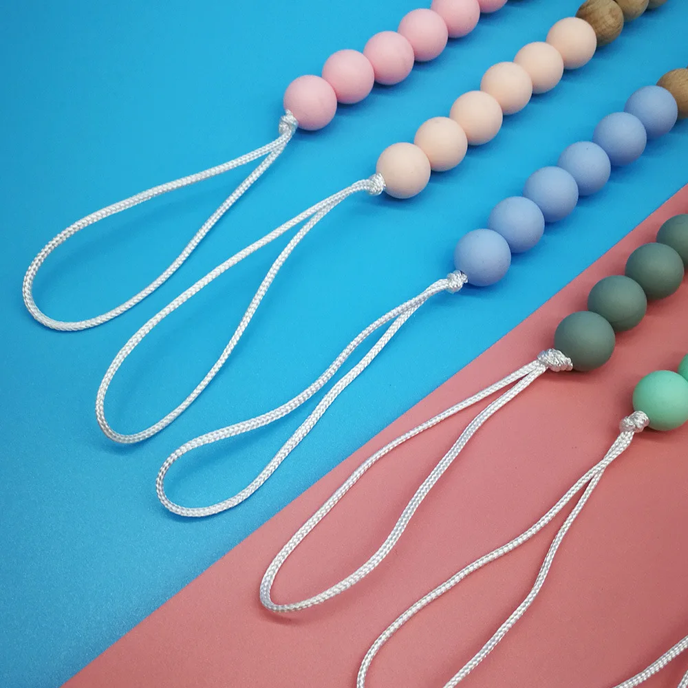 fast delivery silicone and wooden beads pacifier clips holder newborn teething soothing  dummy chain