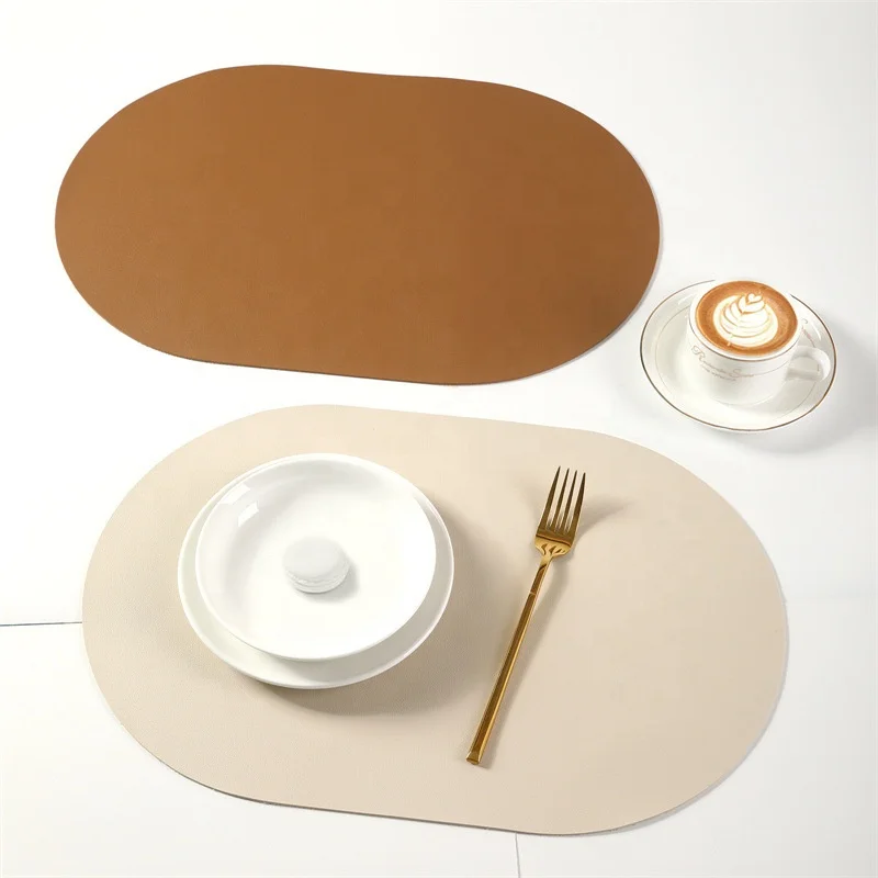 OEM Custom Sublimation Eco-friendly Oval Table Top Mat Recycled Leather Placemats And Coaster