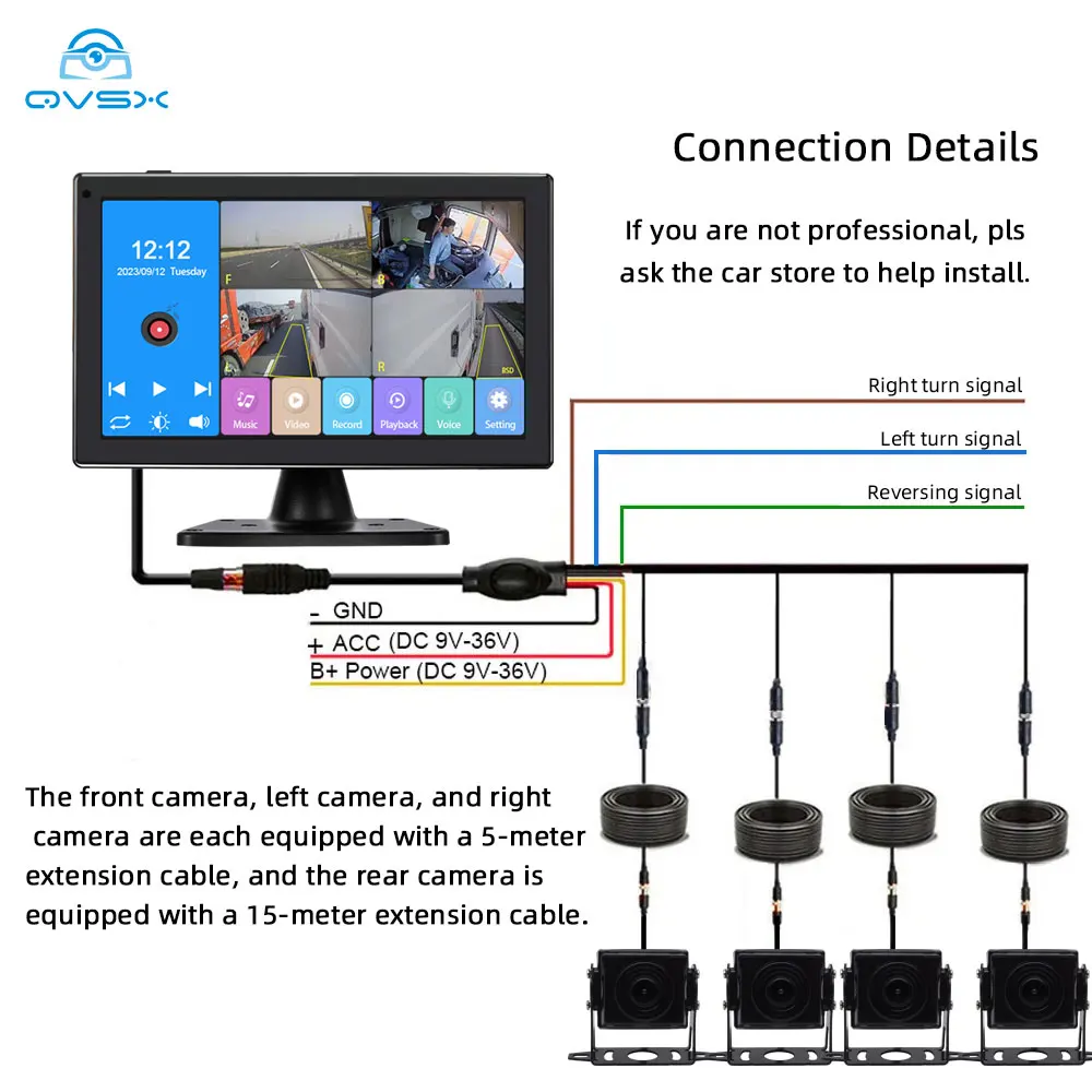 10.1 inch Commercial Vehicle Blind Spot Warning Detection system Waterproof Night Vision Camera BSD Car Reversing Aid