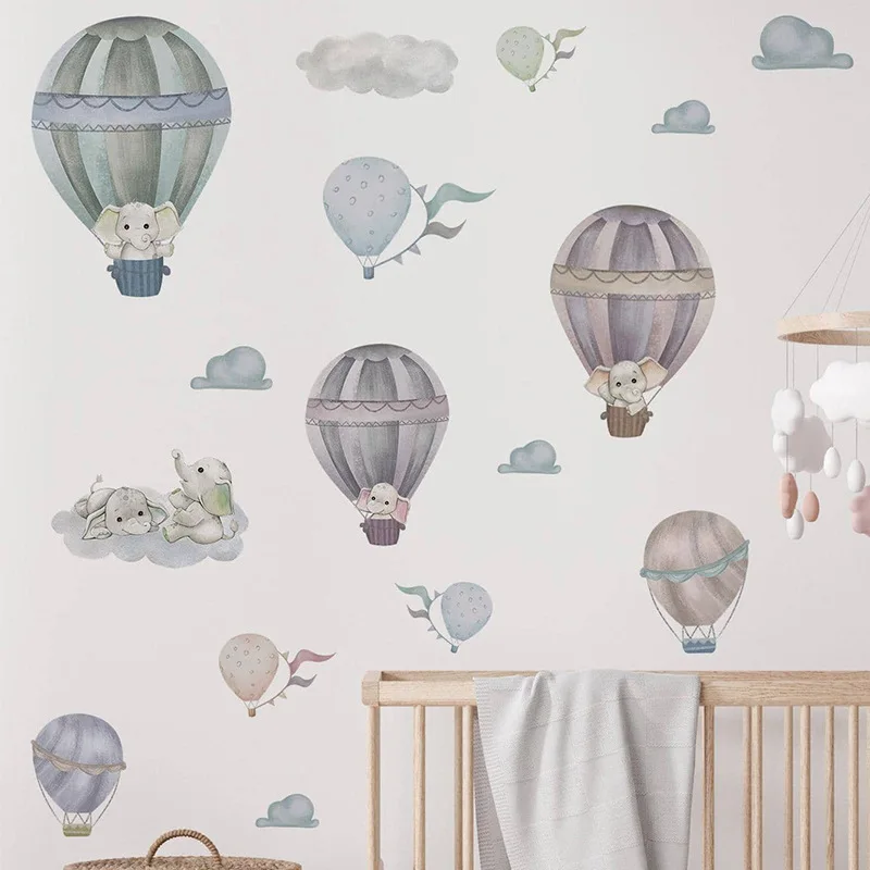 Cartoon hot air balloon elephant die cut stickers water proof stickers for home decor kids room decoration