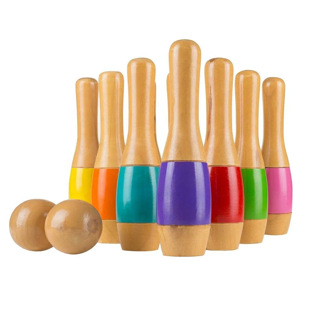 Colorful toys for kids children and sports and entertainment wood bowling game set