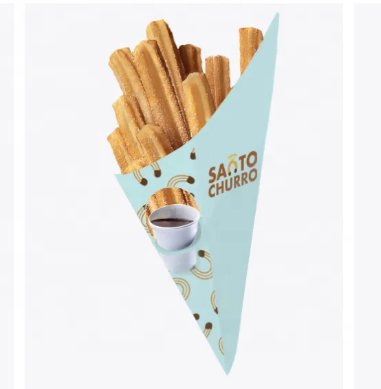 Custom Good Quality Disposable Oil Proof Pancake Cone Holder Packaging Hot Churros Box