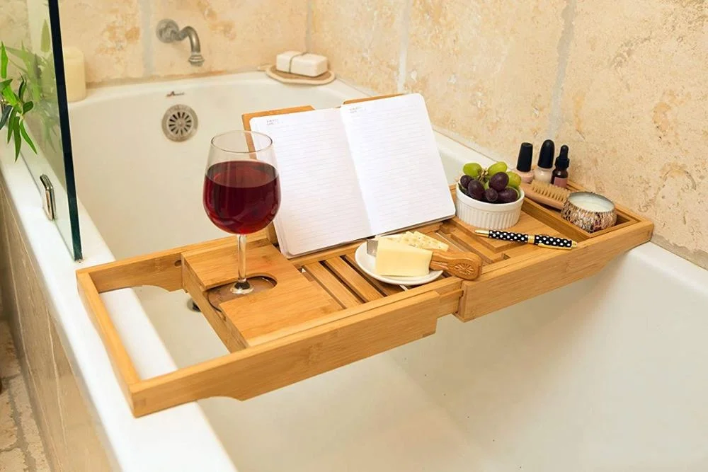 Бамбуковый 2 в 1 полностью регулируемый поднос для ванны и кровать с складными ножками