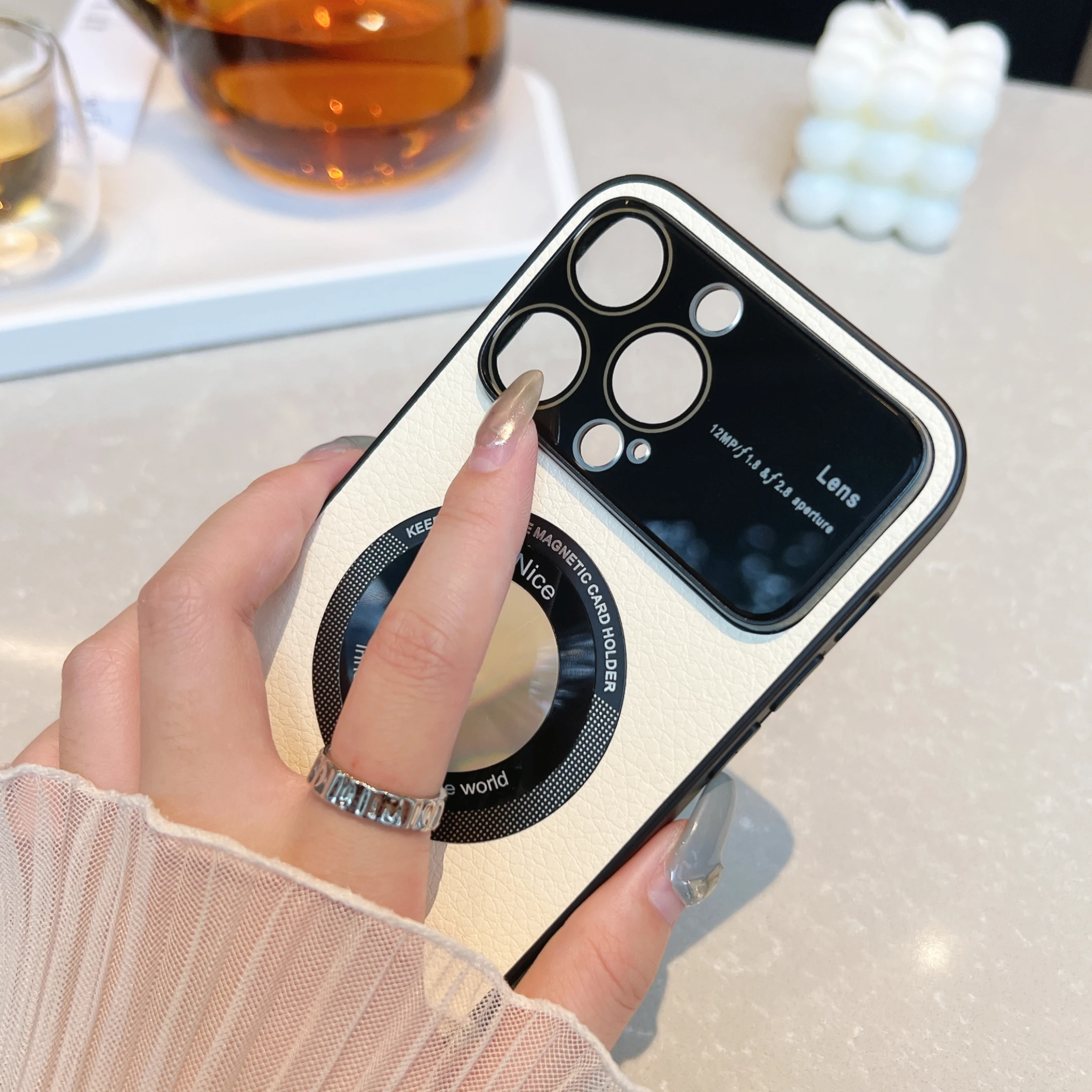 OEM Luxury Litchi patterned Magnetic Case with Camera Protector for iPhone 12 13 14 Pro Max Wireless Charger Phone Case