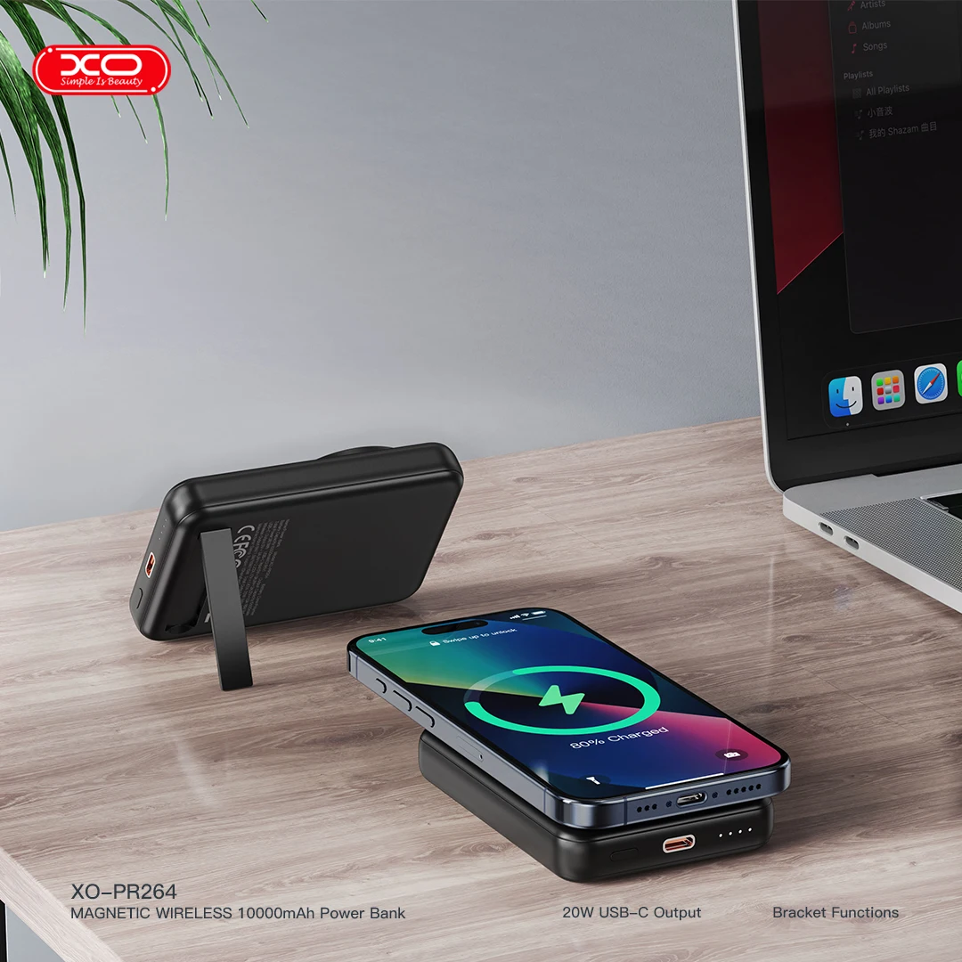 PR264 Magnetic 15W wireless charging + PD20W fast charging power bank with a holder 10000mAh