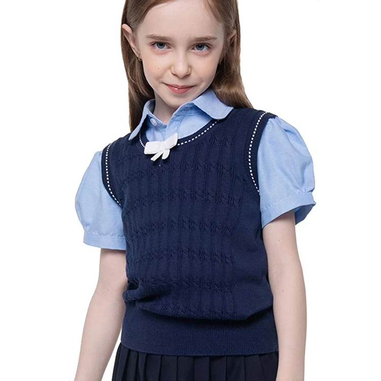 
Korean kids navy blue school cotton anti-pilling vest for boys and girls 