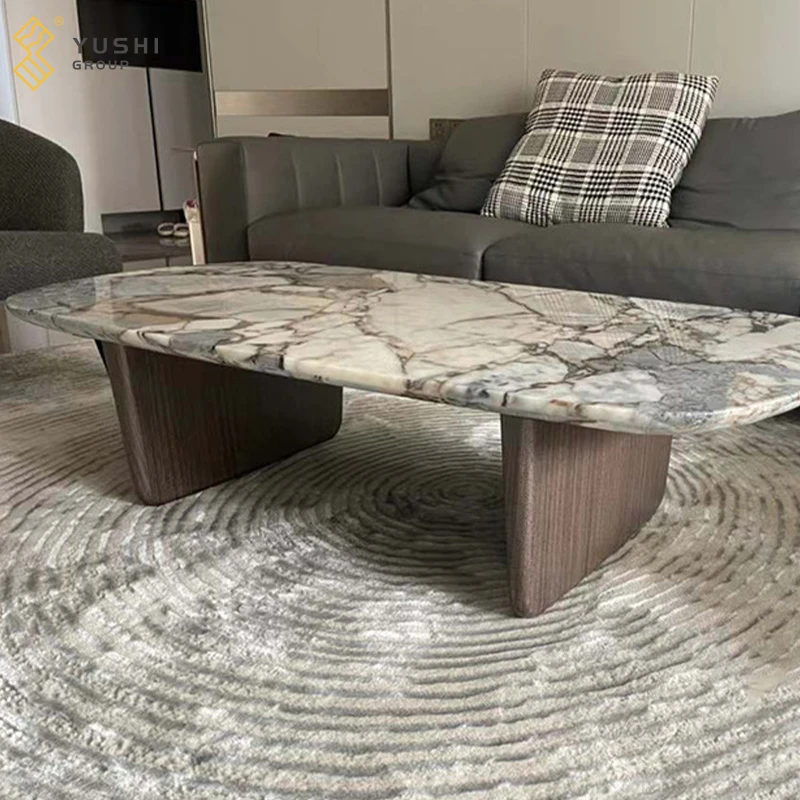 Yushi Group Modern Luxury Gold metal base marble top Coffe Table Set Marble Oval Coffee Table Low High For Living Room