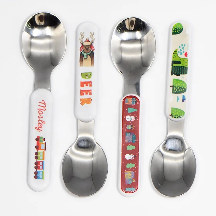 Sublimation Blanks Polymer Handle Stainless Steel Spoon for Kids Cutlery Set