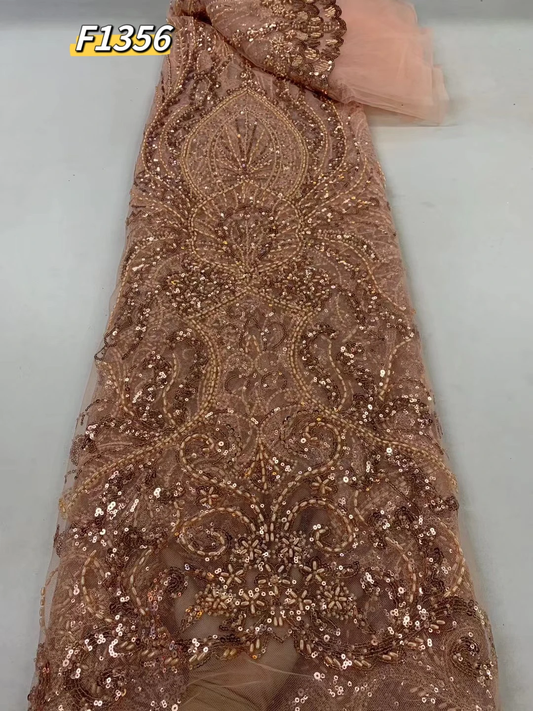 Luxury Handmade Beads Lace Fabric African Beaded Wedding French Net Lace 3D Embroidered Sequins high quality gold rhinestone