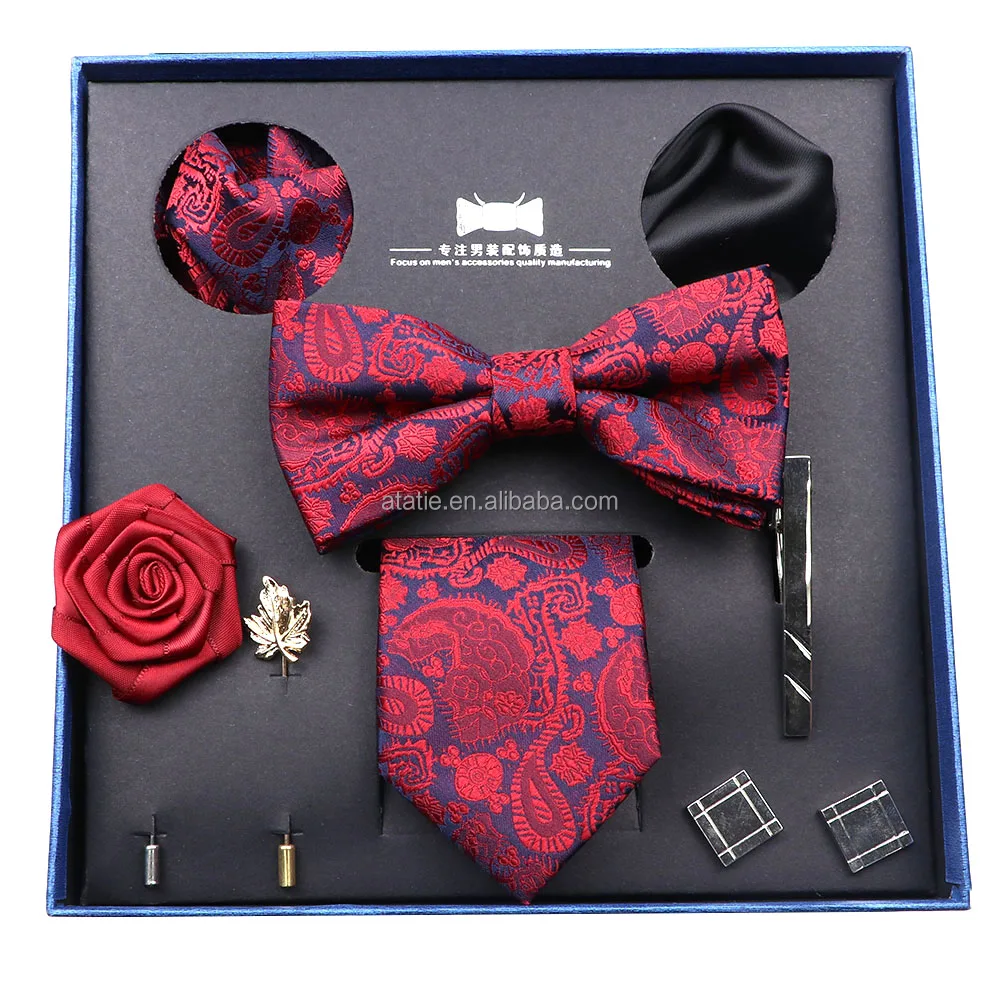 Новый однотонный Шелковый мужской комплект из галстука и бабочки полиэстера жаккарда винтажный Красный синий галстук для жениха деловой свадебный костюм