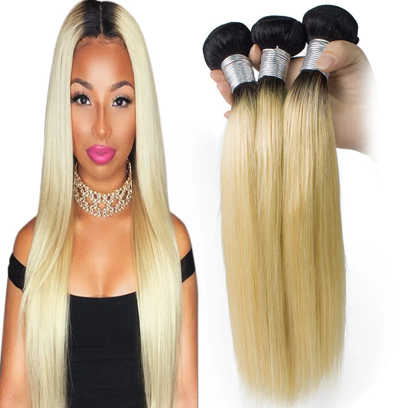 
Morein High Quality Ombre 613 Virgin Hair Extension Straight Dark Root Blonde Bundles with Frontal 