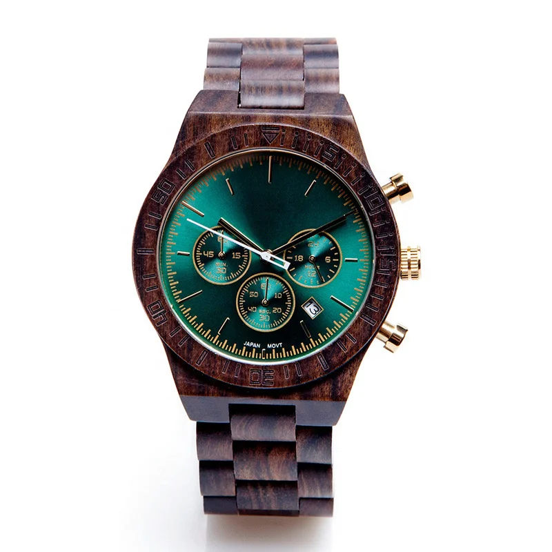 Classic Handmade Chronograph Timer Watch Men Watch with Wood Luxury Small Three Needle Limited Edition Quartz Analog Wooden