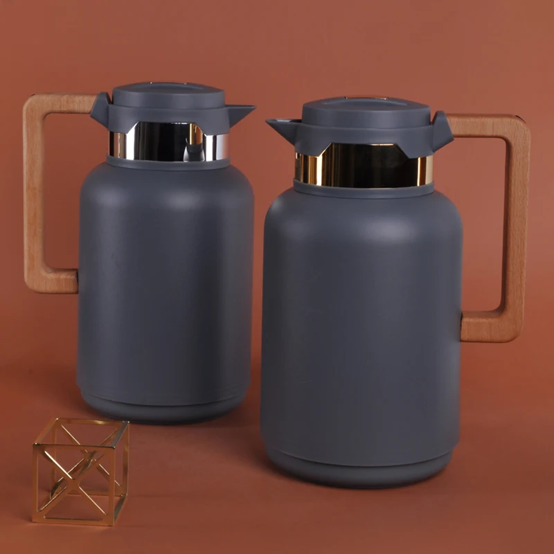 Factory newest thermos vacuum flask Keep Hot 24 hrs coffee pot 1L glass inner water jug with wooden handle