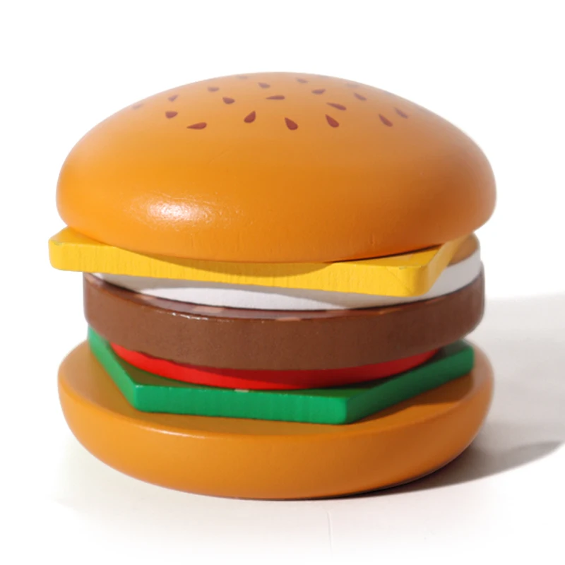 Wooden Hamburger Sandwich Stacking Kitchen Pretend Play Toys Fast Food Sandwich