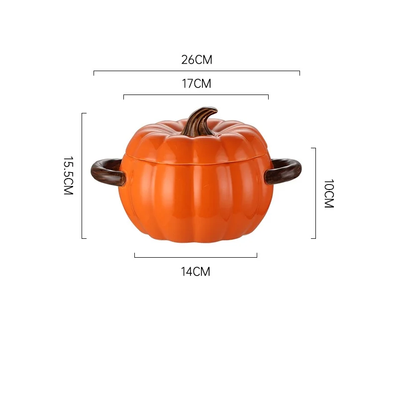 Creative Ceramic Soup Pot with Double Ear and Large Soup Bowl High-Value Home Dinnerware Pumpkin Color Lid Included