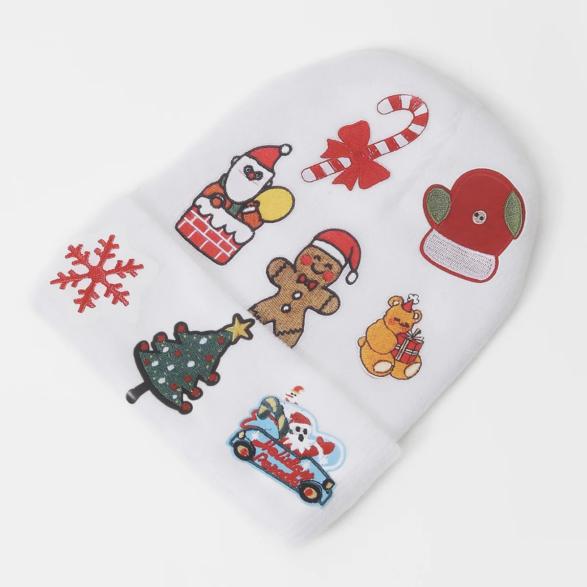 Wholesale Personalized Custom Winter Warm Merry Christmas Santa Acrylic Cuffed Knitted Skull Beanie Hat Cap