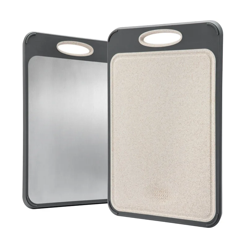 Double Sided Stainless Steel Cutting Board for Kitchen Food-Grade Easy to Clean Stainless Steel and Wheat Straw chopping board