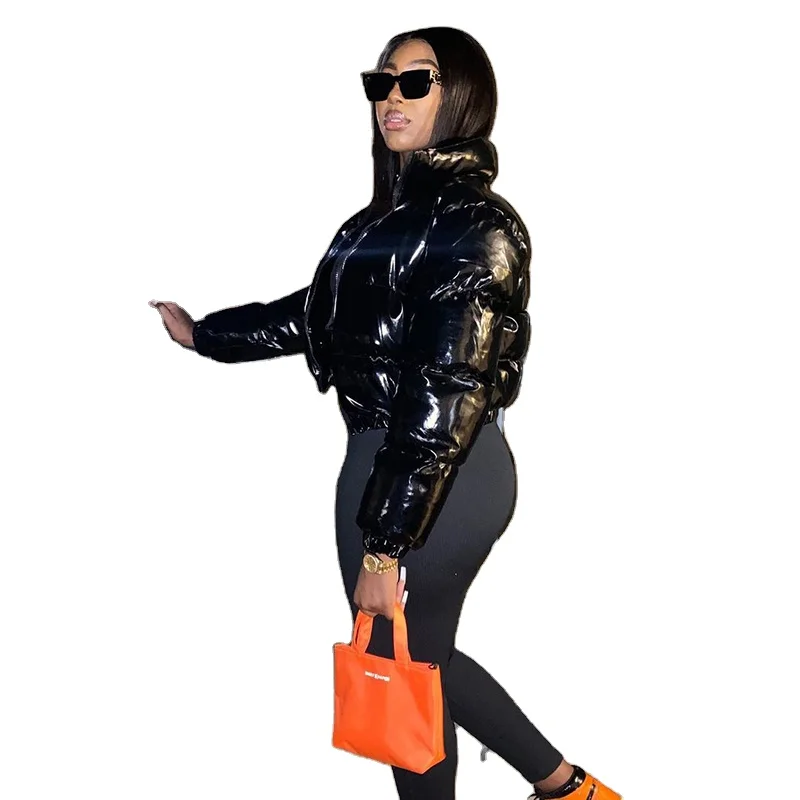 2024 New SBM Bomblook A20666T Warm Shiny Bubble Coats Long Sleeve Solid Zipper Pocket Short Women Puffer Jacket Winter Jacket