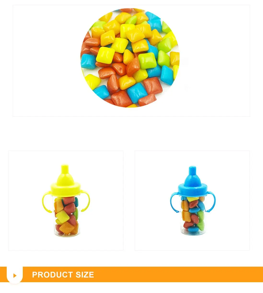 Custom Plastic Pacifier Feeder Bottle Packing Bubble Candy Confectionery Assorted Fruit Bubble Gum