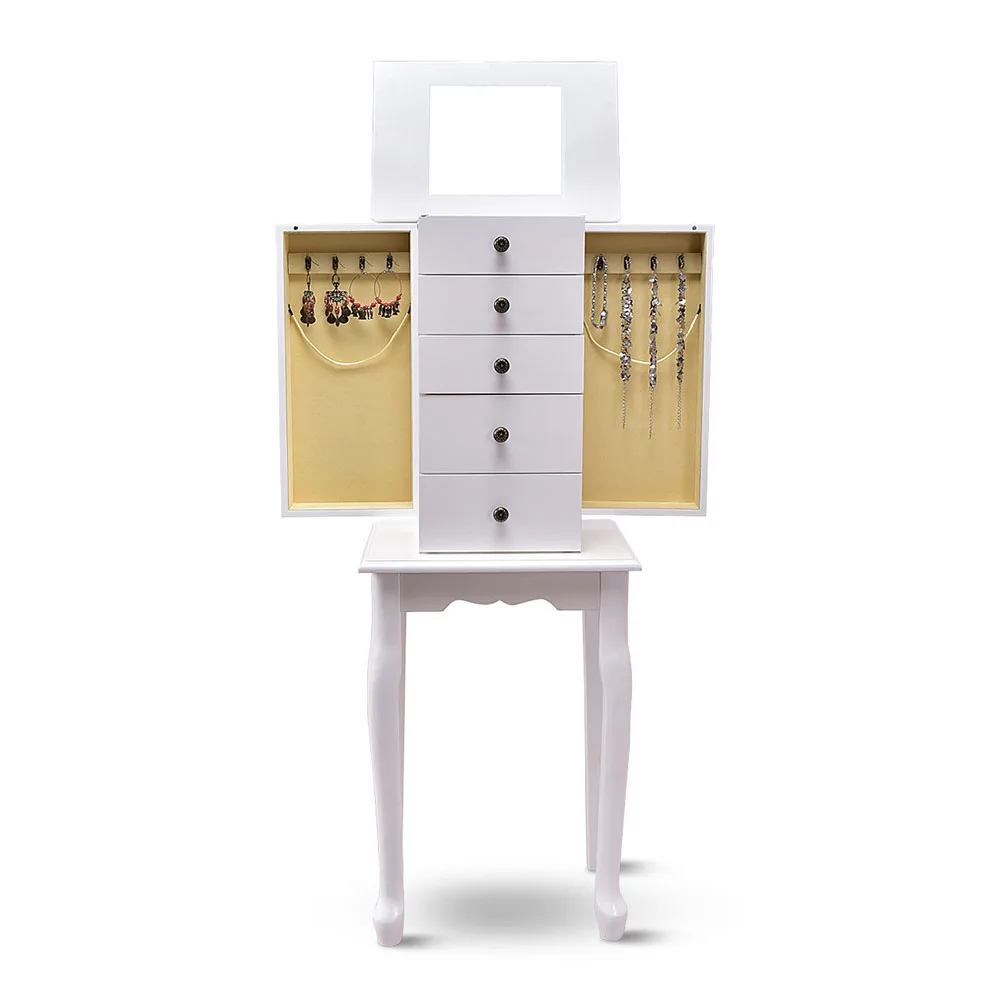 White Jewelry Cabinet Armoire Storage Box Chest Standing Organizer with Mirror